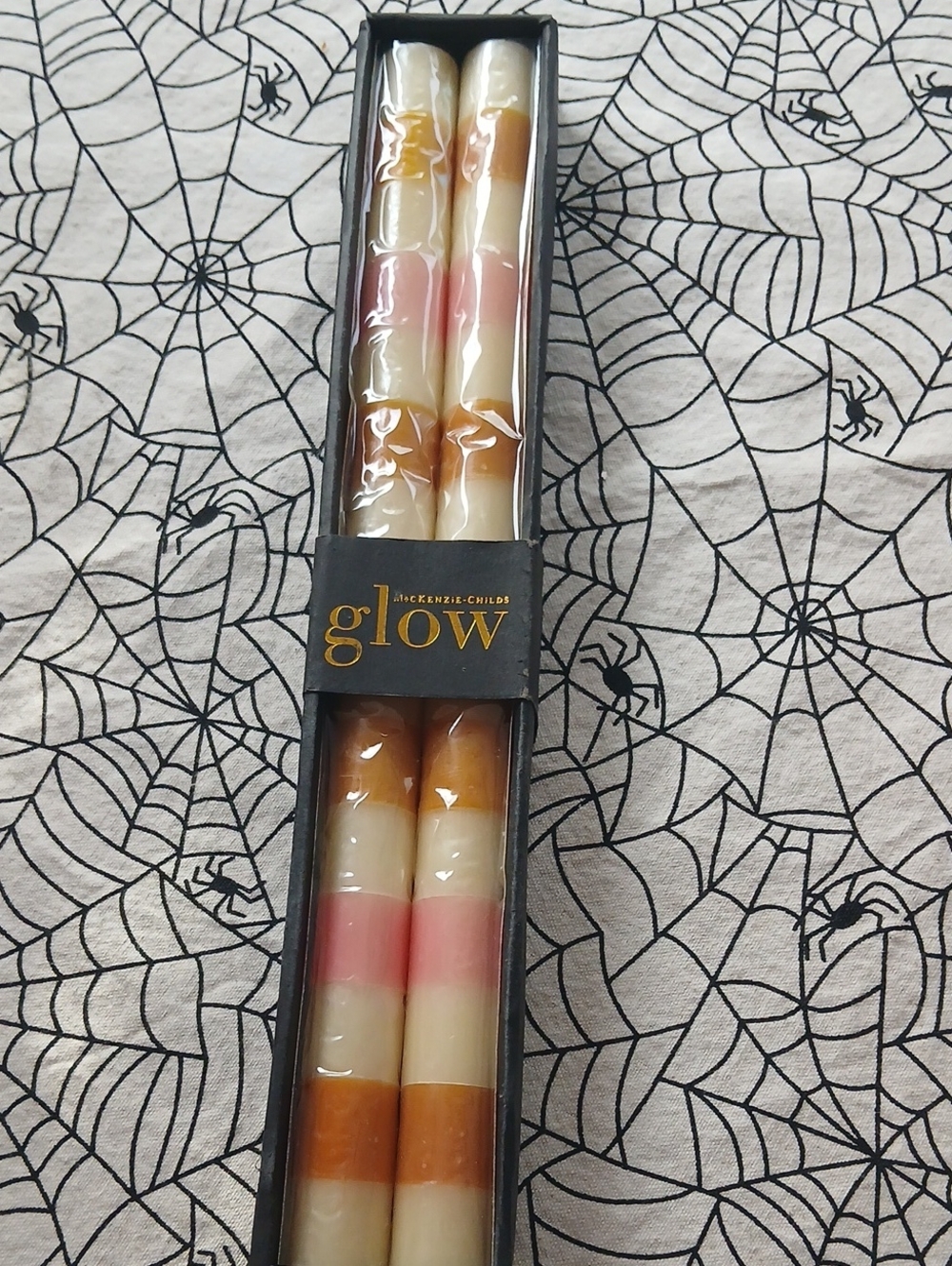 MacKenzie-Childs Glow Striped Taper Candles in Pink, Cream, Brown